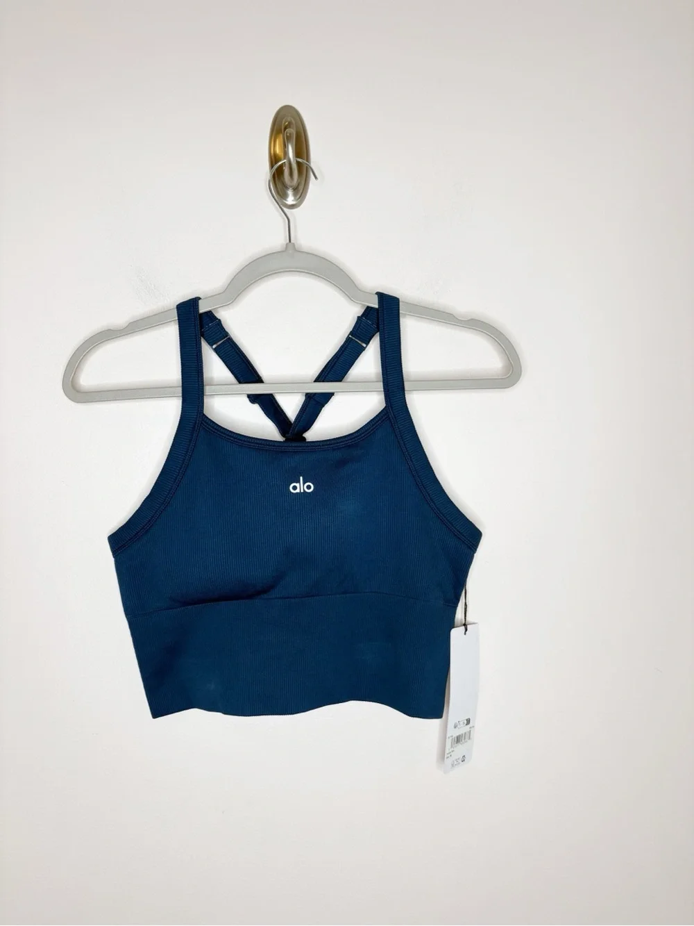 Alo Yoga Seamless Ribbed Favorite Bra Tank Eclipse Blue Size Medium NWT